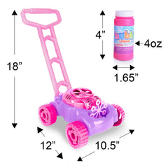 Lightweight bubble lawn mower makes pushing easy for small children.
