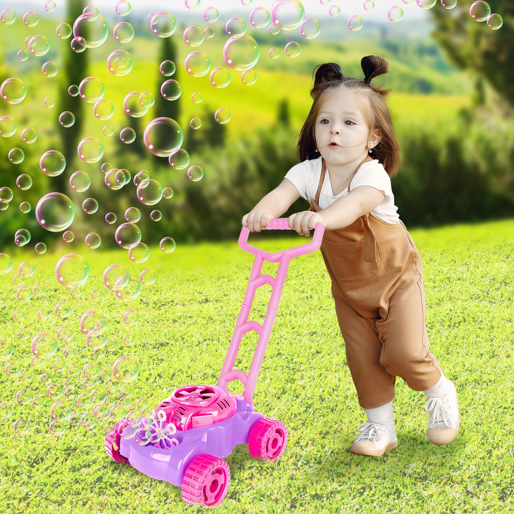 Durable plastic construction of ArtCreativity Bubble Lawn Mower for active play.