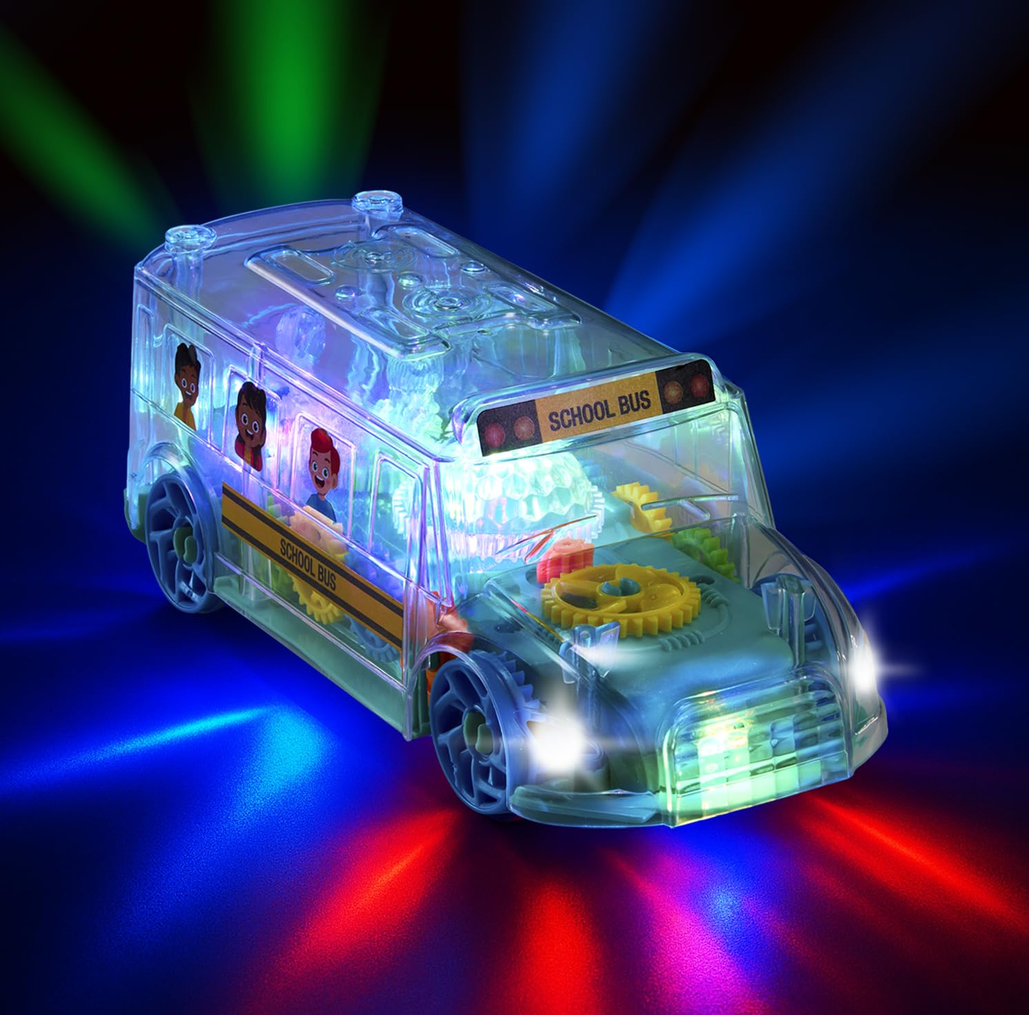 ArtCreativity bump-and-go bus moves around obstacles for active indoor fun.