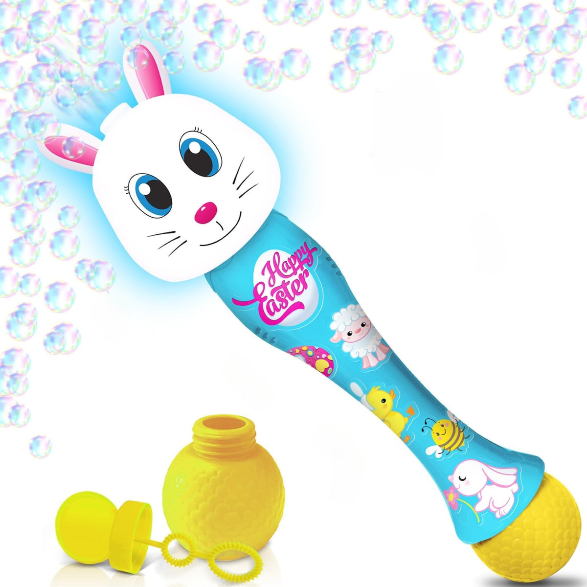 ArtCreativity Easter Bunny Bubble Wand front view with LED lights for playful outdoor fun