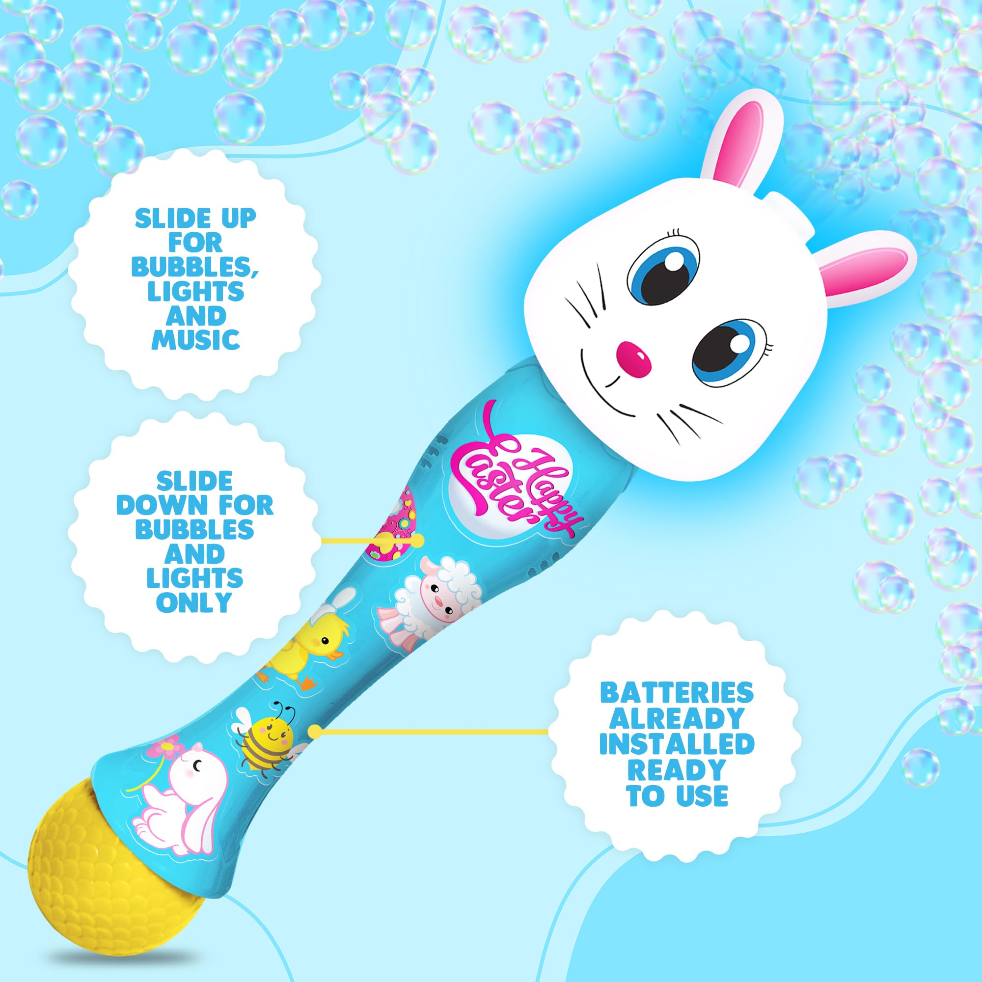 ArtCreativity Easter Bunny Bubble Wand LED light show and bubbly action in one toy