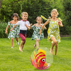 ArtCreativity inflatable pool toy fish ball, clear exterior and colorful interior for water play.