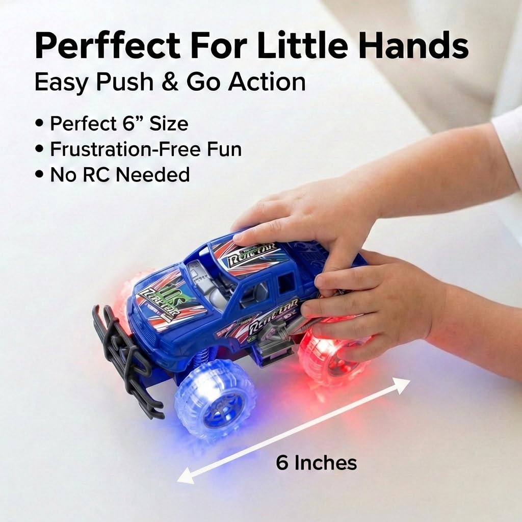 ArtCreativity light-up monster trucks battery access for quick toy setup.