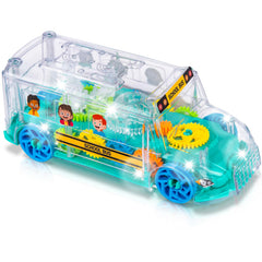ArtCreativity light-up school bus toy with gear-spinning visuals boosts toddler engagement during play.