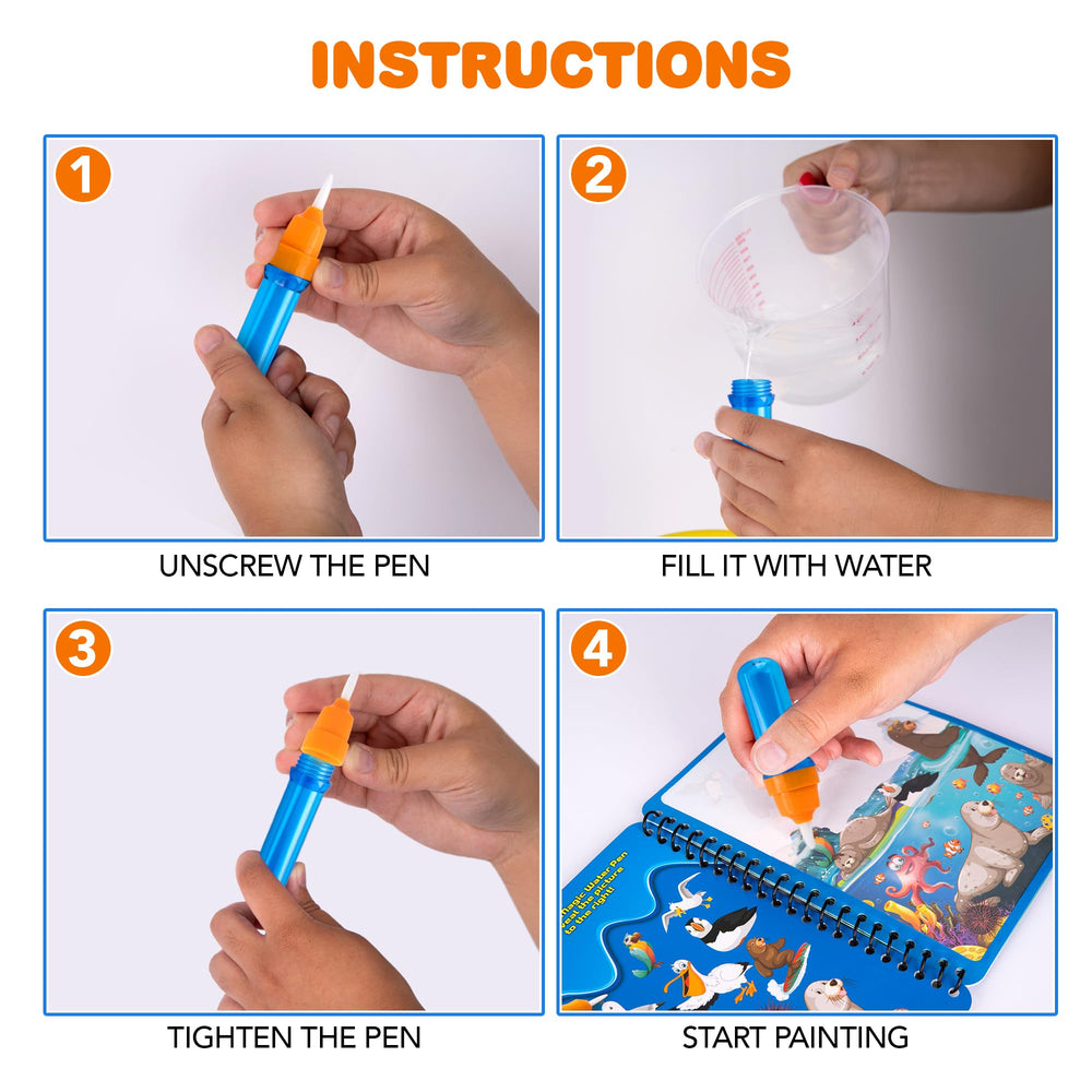 ArtCreativity Child using magic water coloring book; engaging, mess-free activity.