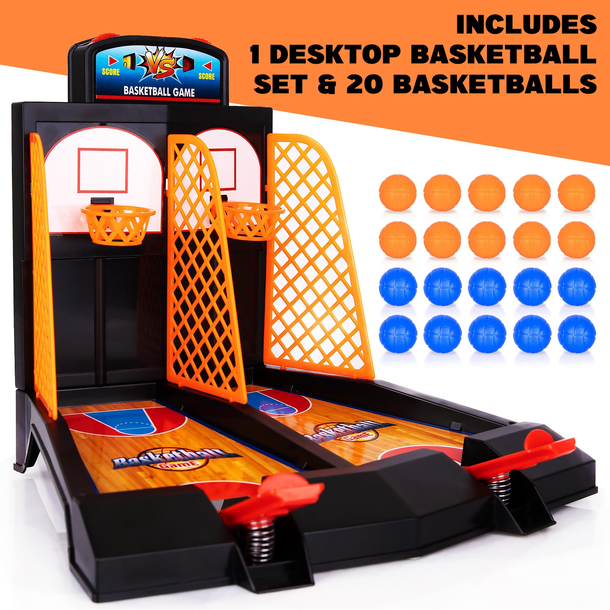 Two lanes of competitive play in the ArtCreativity tabletop basketball set.