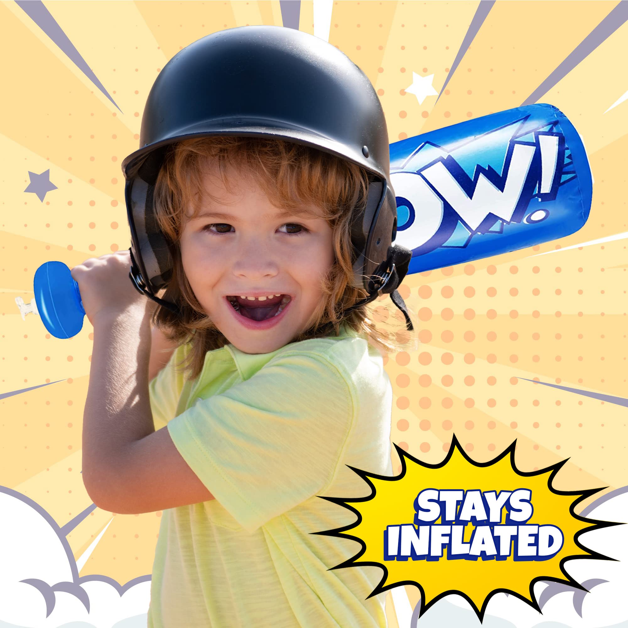 ArtCreativity Pow inflatable bats stay inflated with premium valve.