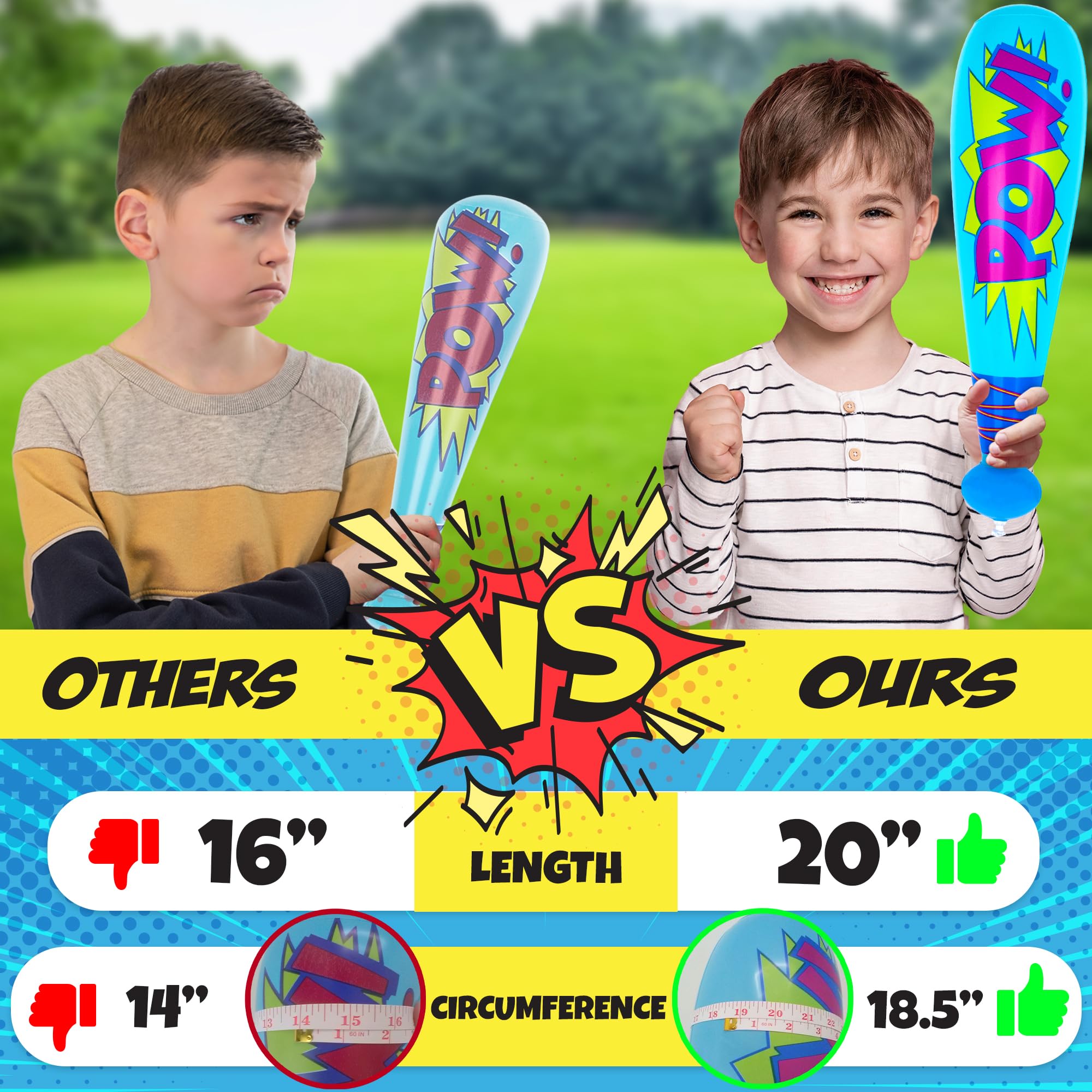 ArtCreativity Pow inflatable baseball bats multicolor set ideal for vibrant party decor.