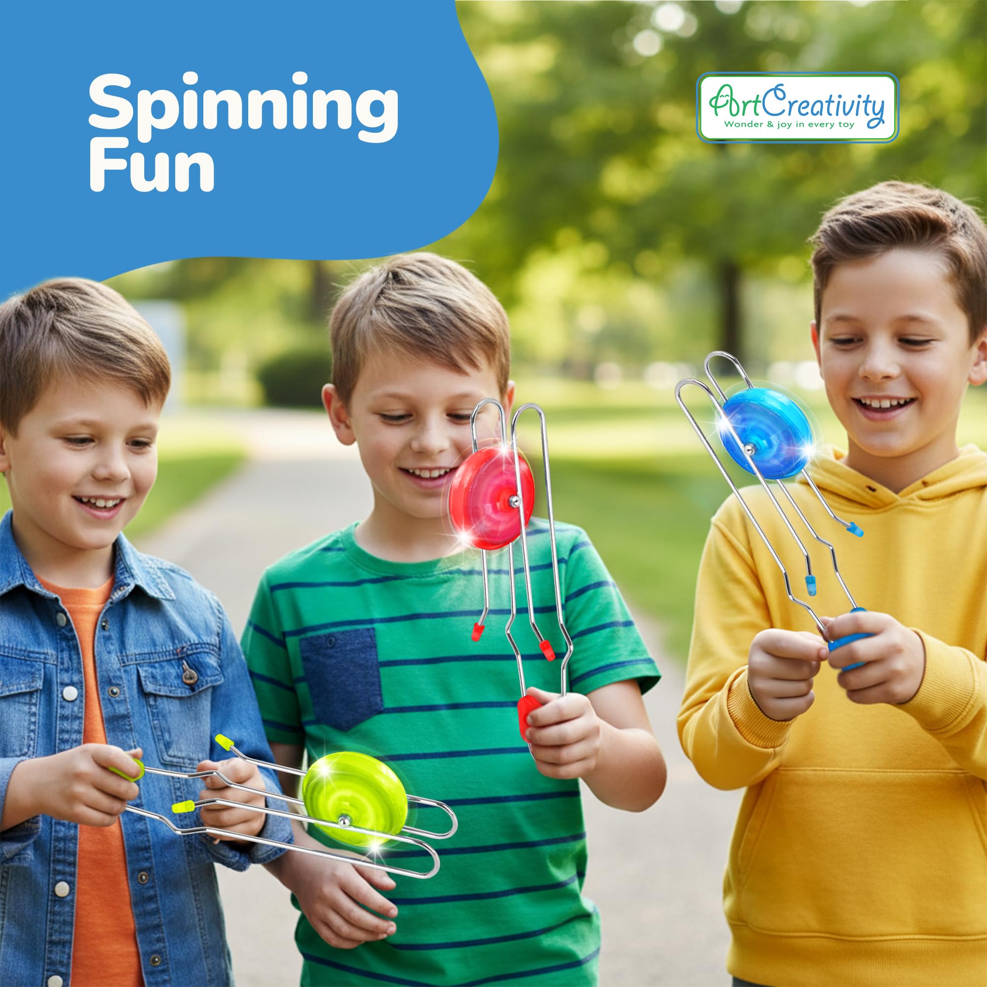 ArtCreativity gyro on rails spinning with bright LEDs enhances tactile exploration.