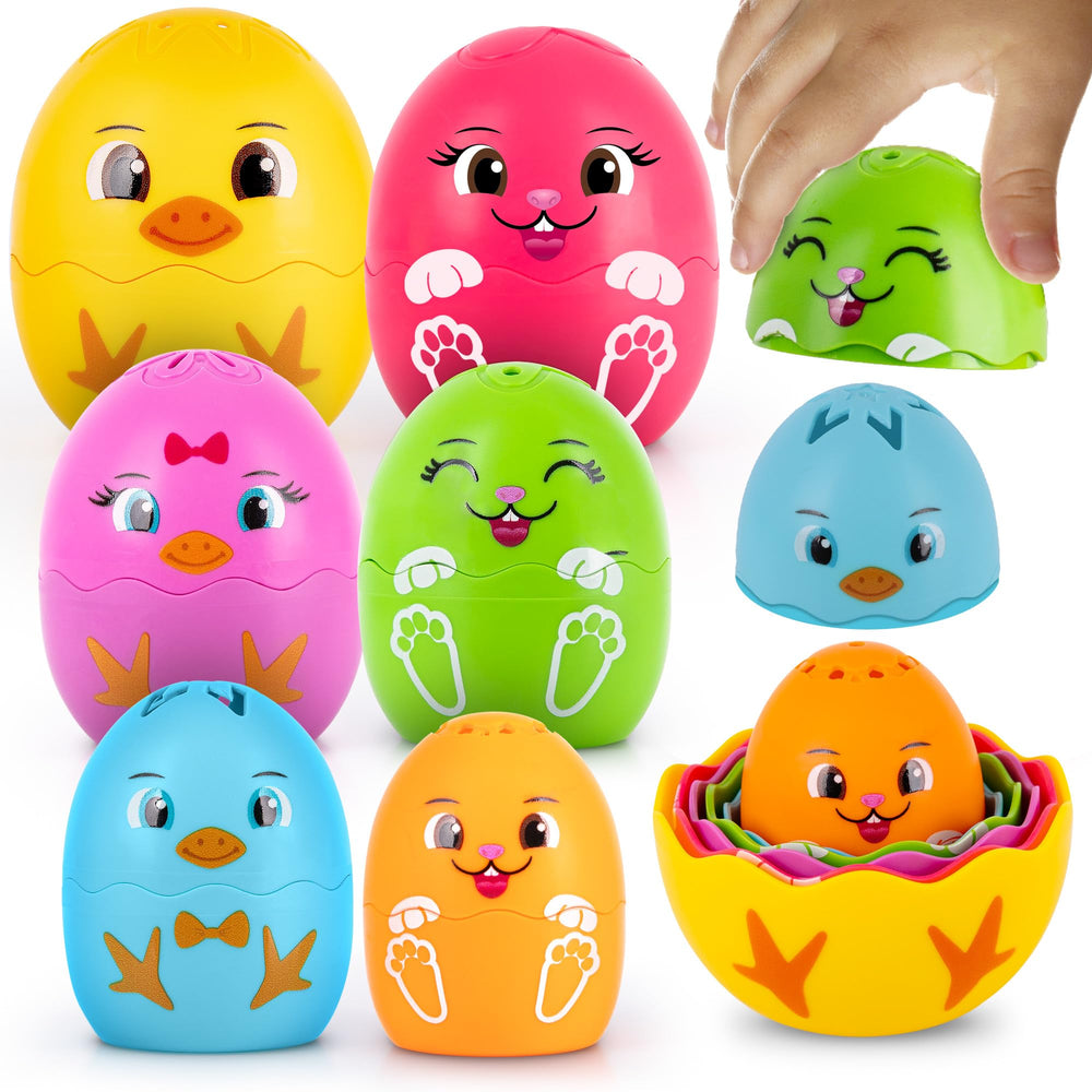 ArtCreativity stacking egg cup bath toy nest helps develop coordination during bath time.