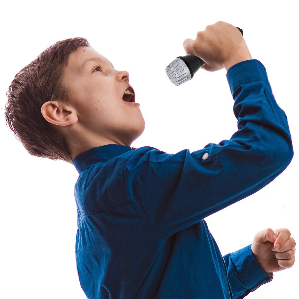ArtCreativity toy microphone set close-up top view features silver grill