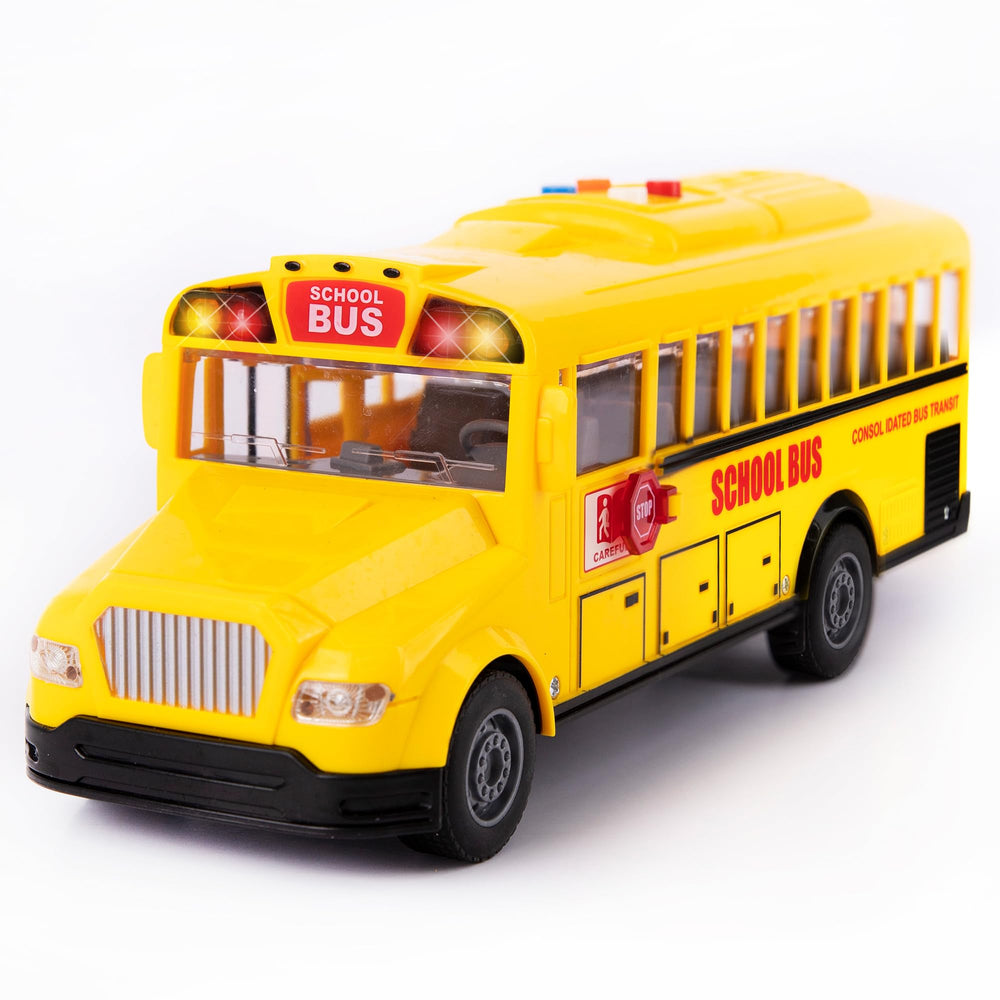 ArtCreativity yellow school bus toy with flashing lights for interactive play