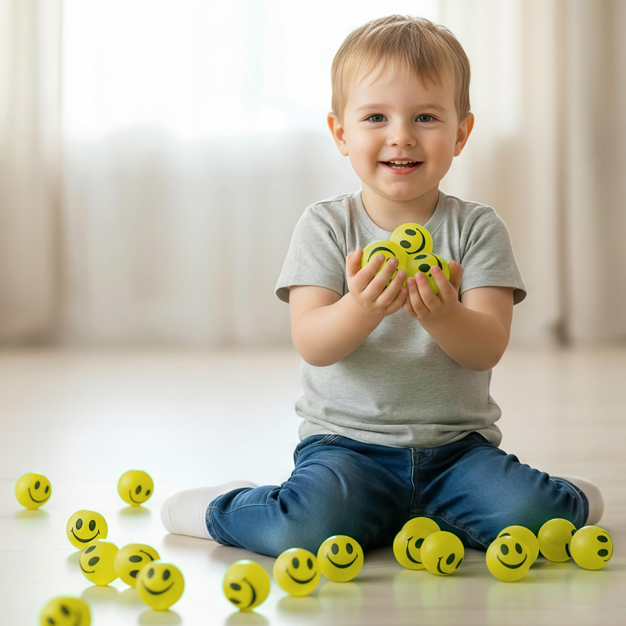 ArtCreativity yellow smiley ball lights up rooms for playtime.