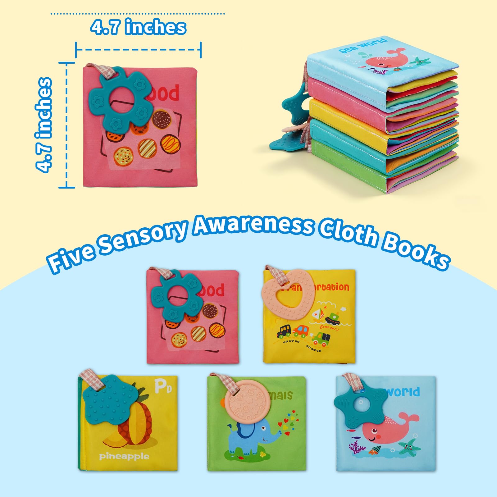 ArtCredit 5pack teether corner crinkle book with silicone chew toy for gums