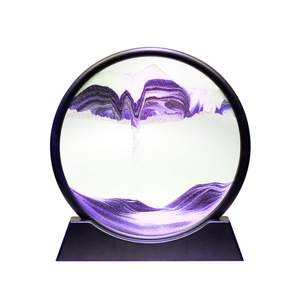 Arthink moving sand art in round glass frame for calming desk decor.
