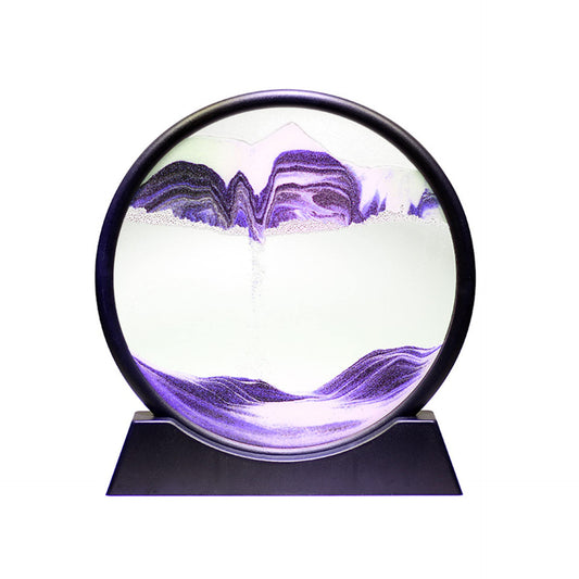Arthink moving sand art in round glass frame for calming desk decor.