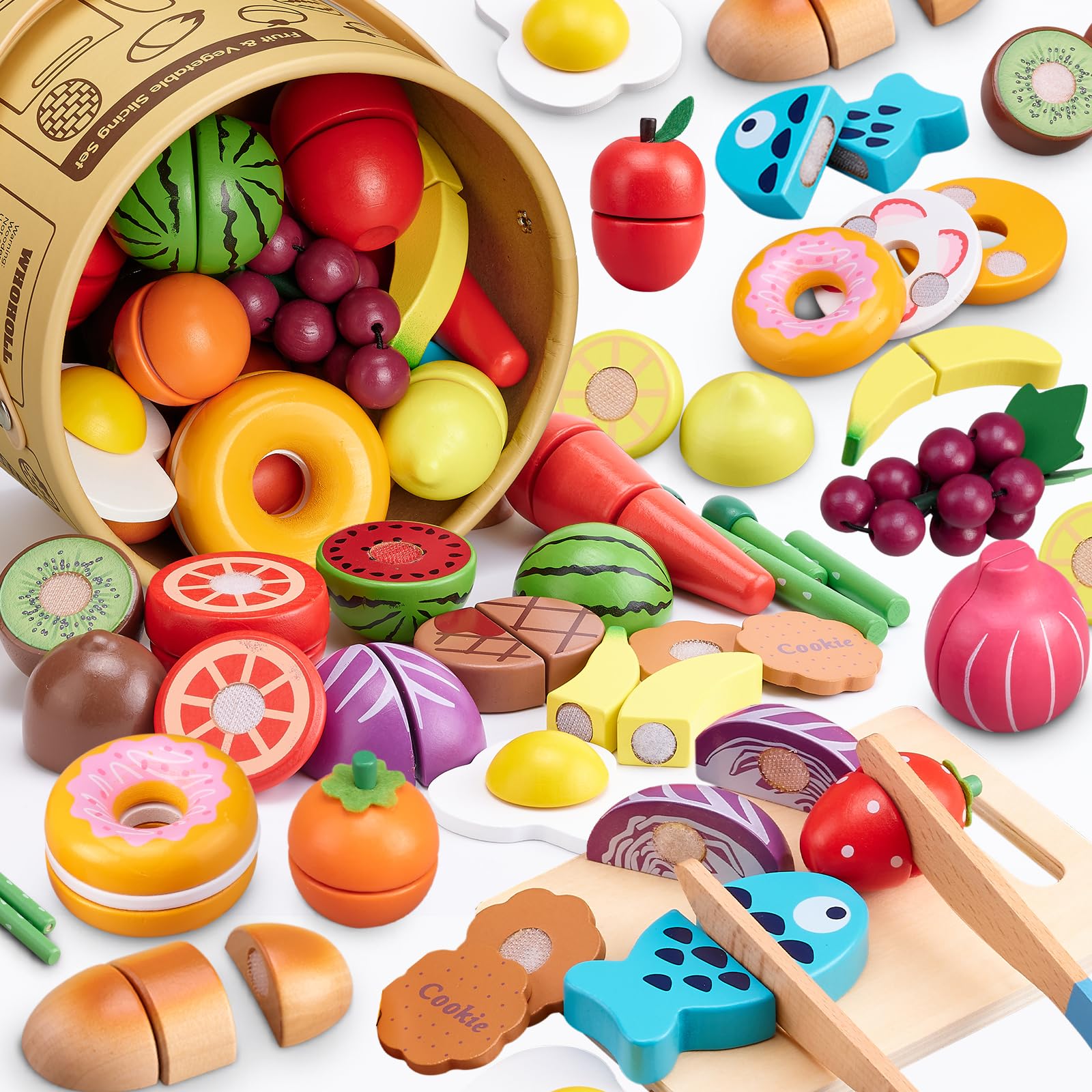 Arthopt wooden play food collection ready for imaginative meals and role-play.