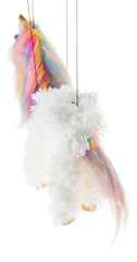 Artisan Owl soft yarn body rainbow mane unicorn puppet for cozy, imaginative storytelling