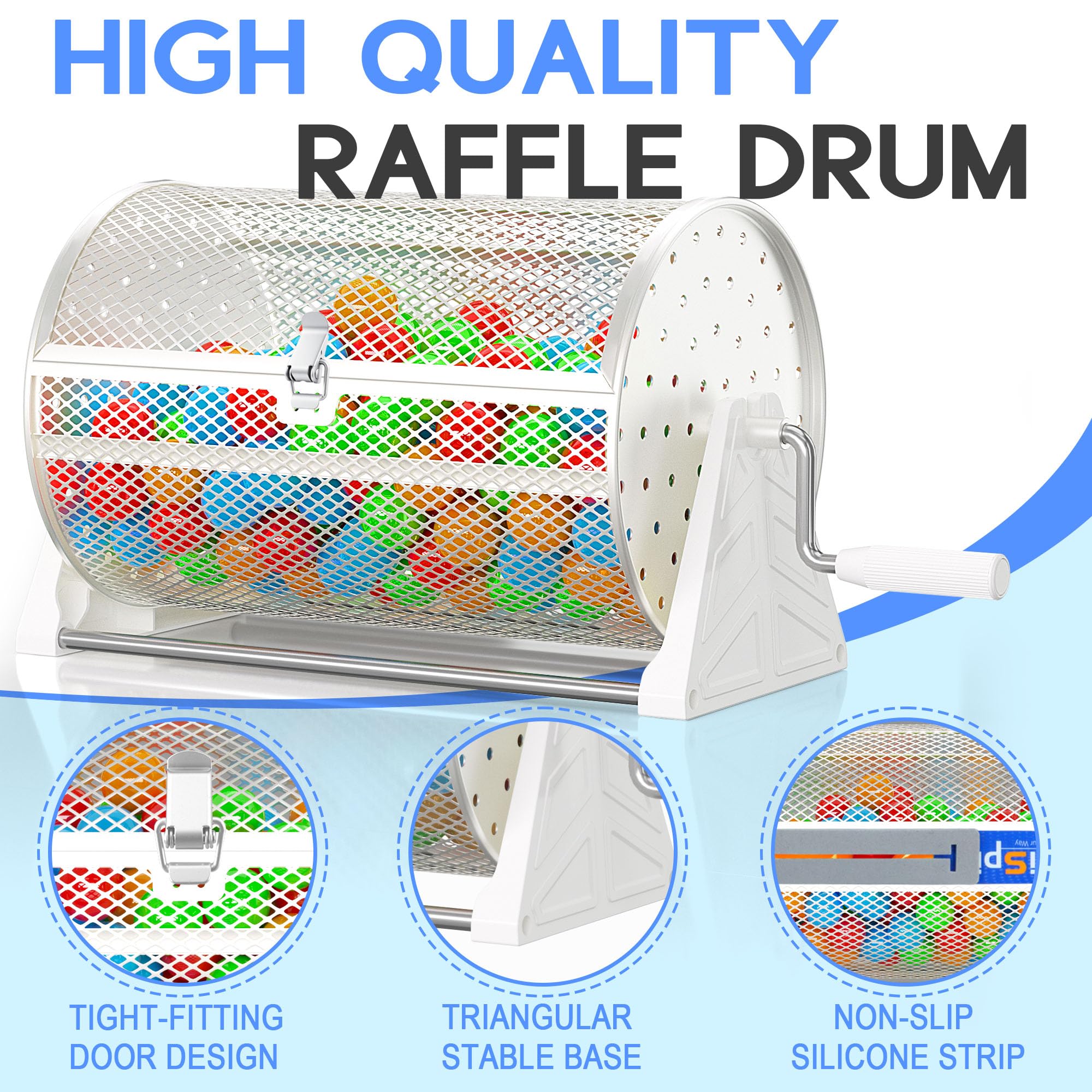 ArtiSpin raffle drum capacity emphasizes holding up to 8,000 tickets