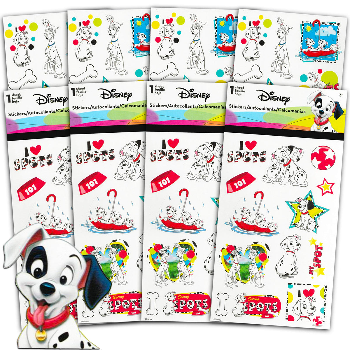 Artist Unknown Disney 101 Dalmatians sticker sheets showcase colorful designs for notebooks and scrapbooks.