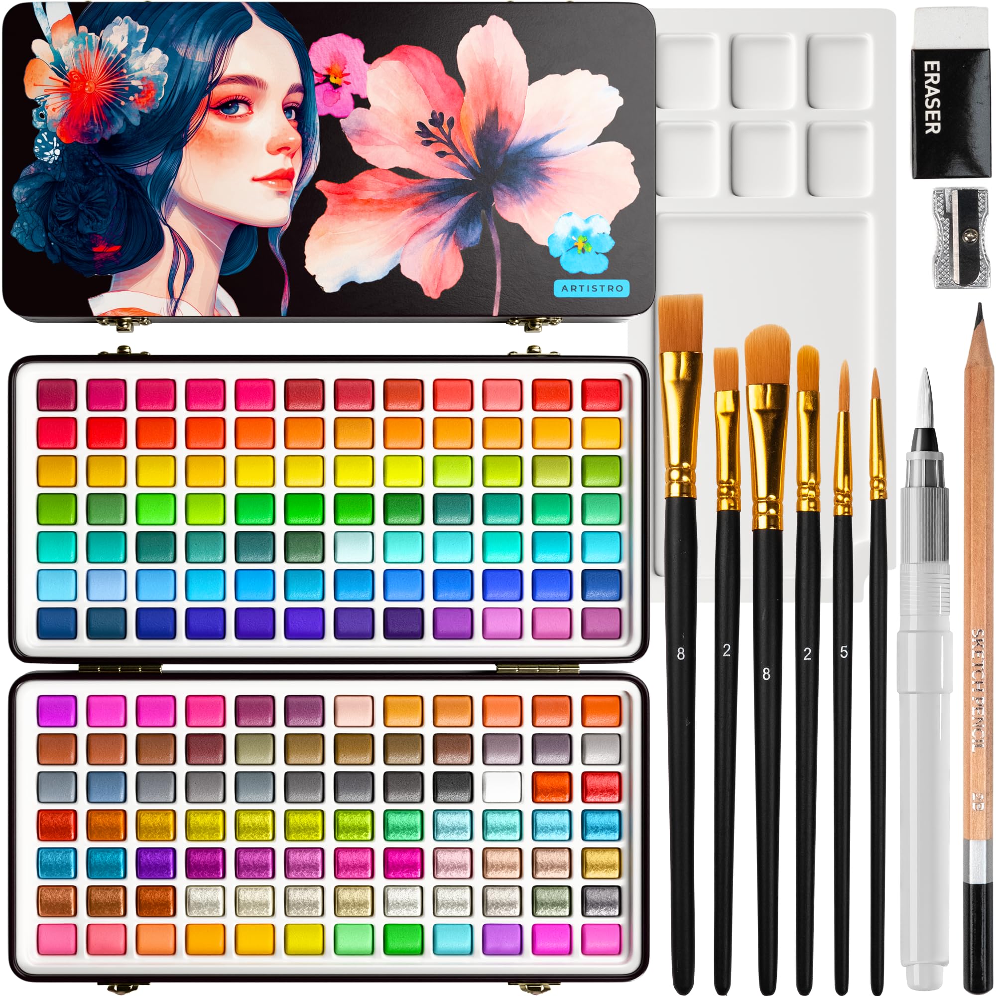 ARTISTRO 168 watercolor pans full set for versatile color blending.