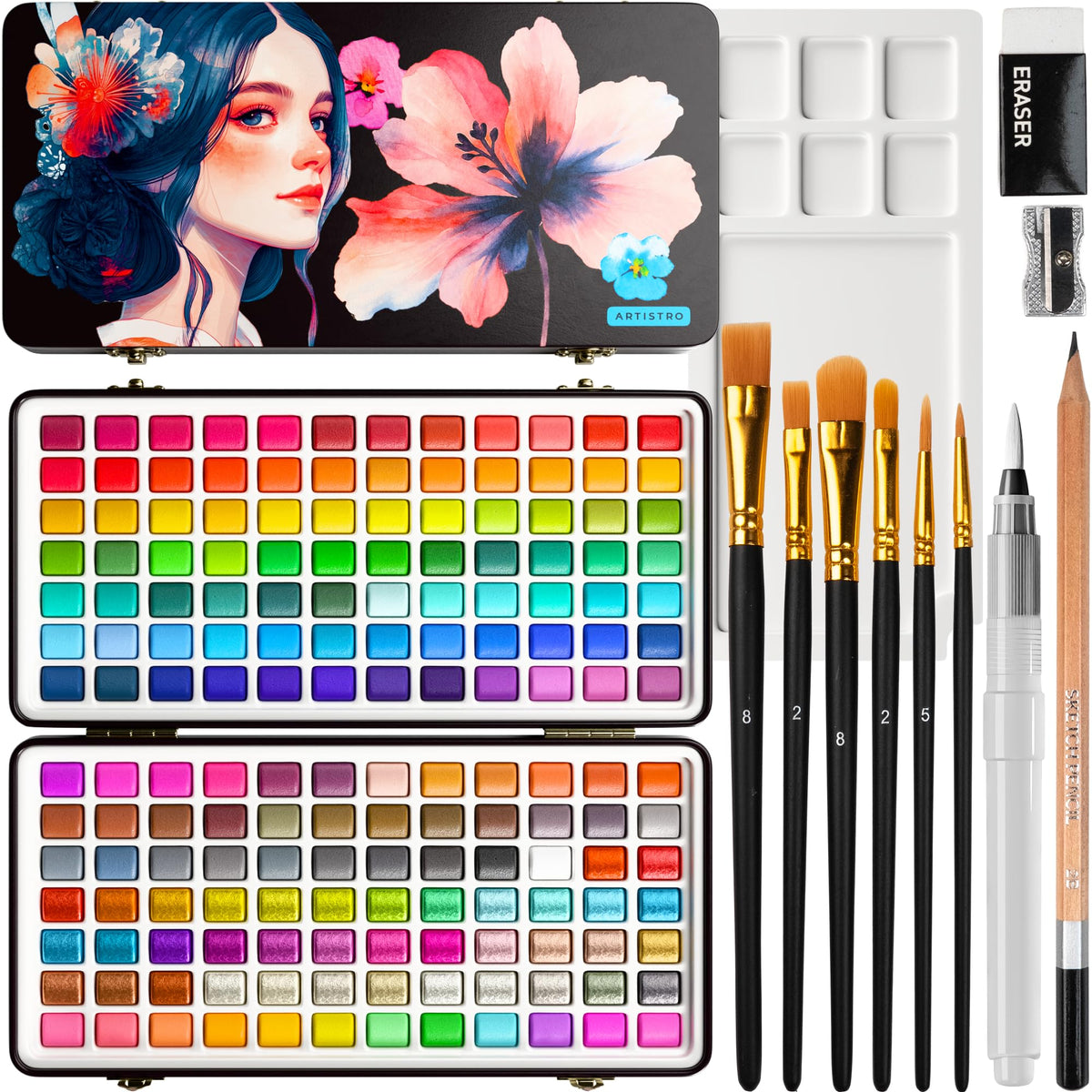 ARTISTRO 168 watercolor pans full set for versatile color blending.