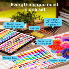 ARTISTRO travel box open with built-in palette ready for field painting.