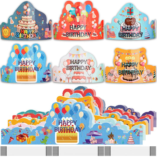 ARTLYMERS Birthday Crowns 30-pack: glossy, colorful crowns for classroom celebrations.