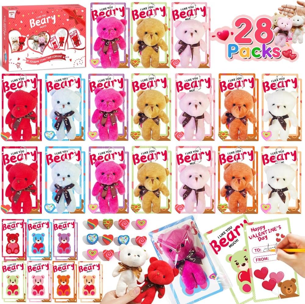 Artnedu mini plush bears bulk pack ready for classroom valentines exchanges.