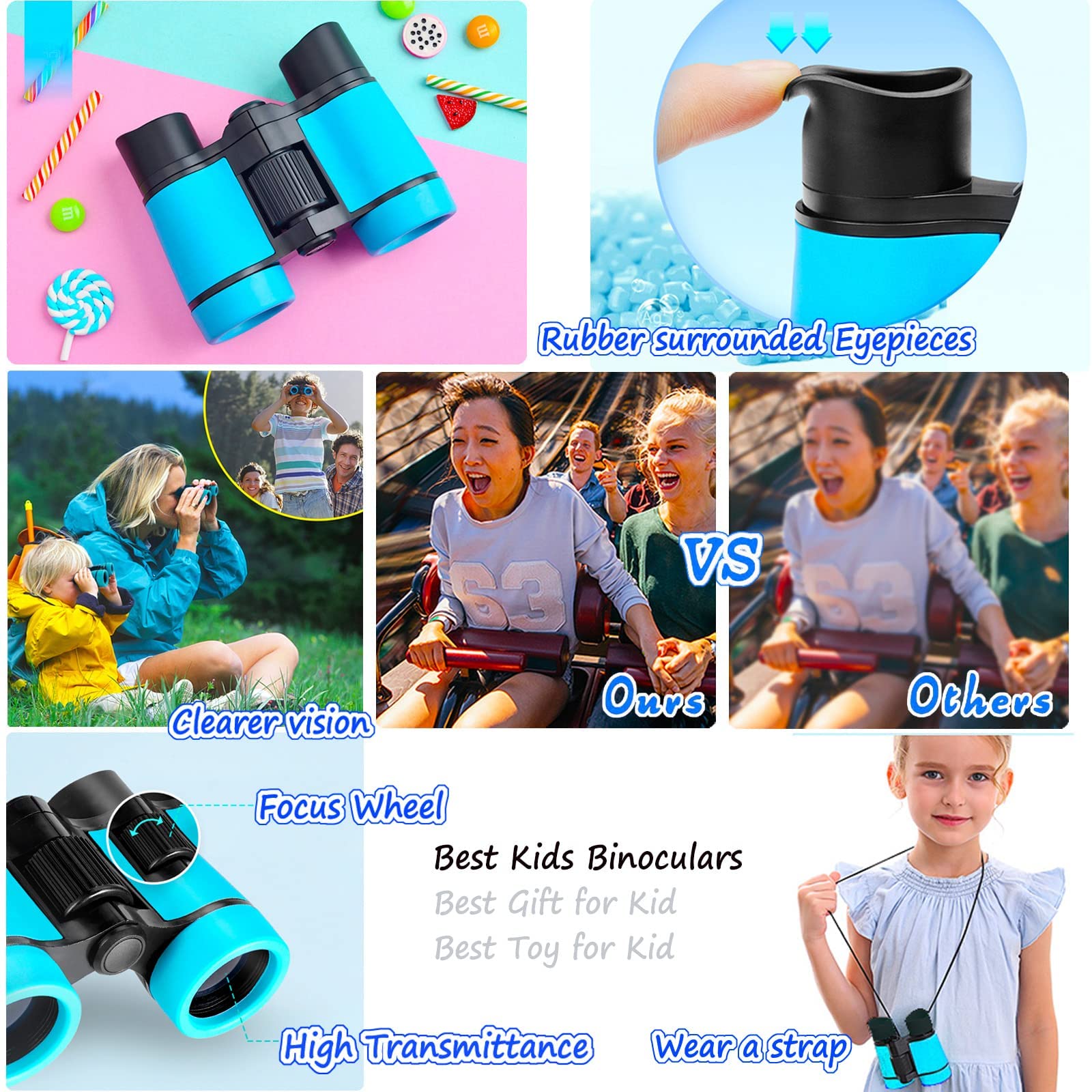 ARTOMIDE Kids Binoculars with shockproof rubber armor absorbing impact.