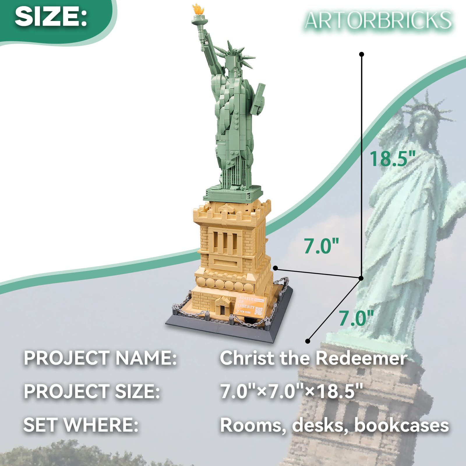 ArtorBricks Statue of Liberty crown detail captures spikes for a striking centerpiece.