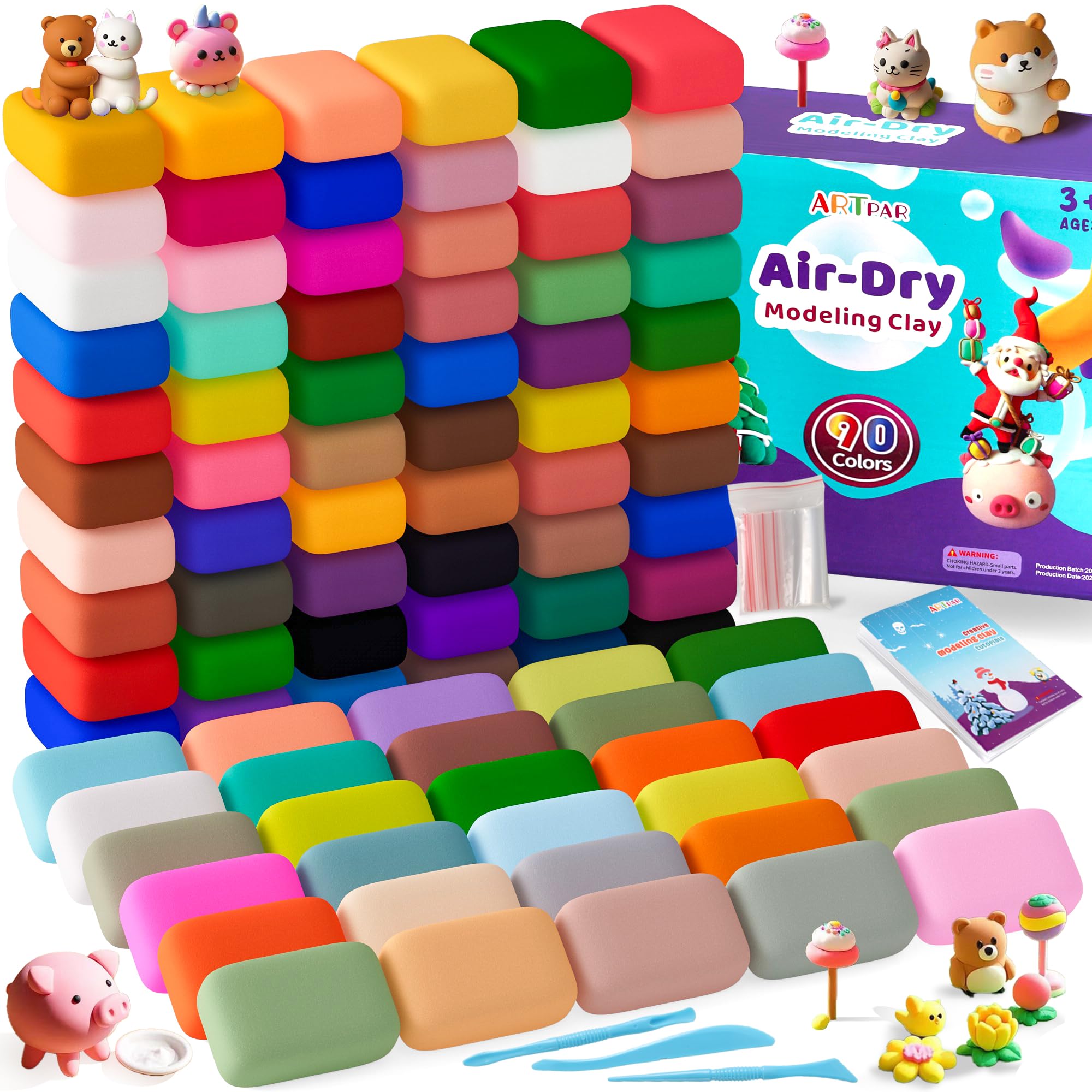 ARTPAR 90-color air-dry clay kit shows vibrant colors for creative projects.