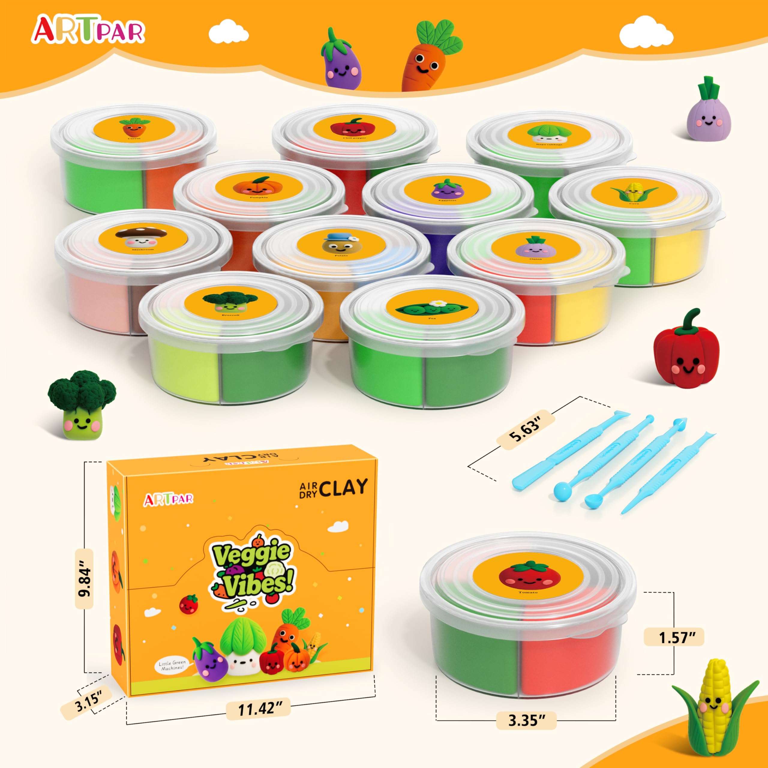 ARTPAR kit showing colors and sculpting tools for easy, mess-free crafting