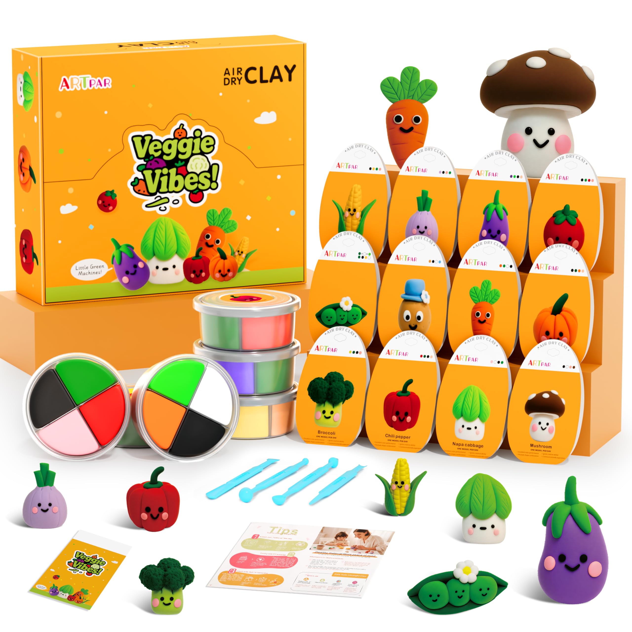 ARTPAR Air Dry Clay Kit for kids with vibrant vegetable creations for imaginative play