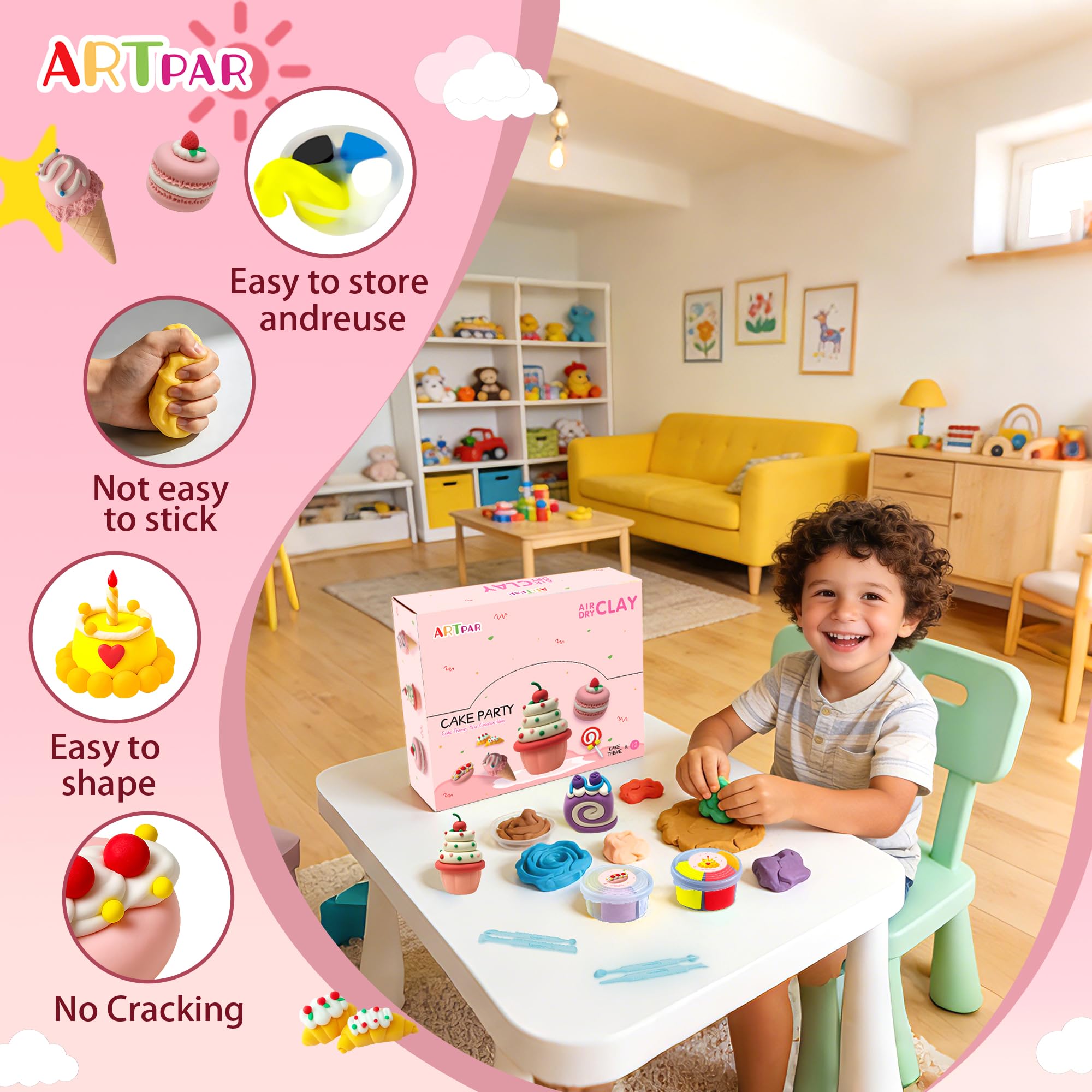 ARTPAR kids crafting scene shows easy, mess-free fun at home or classroom.