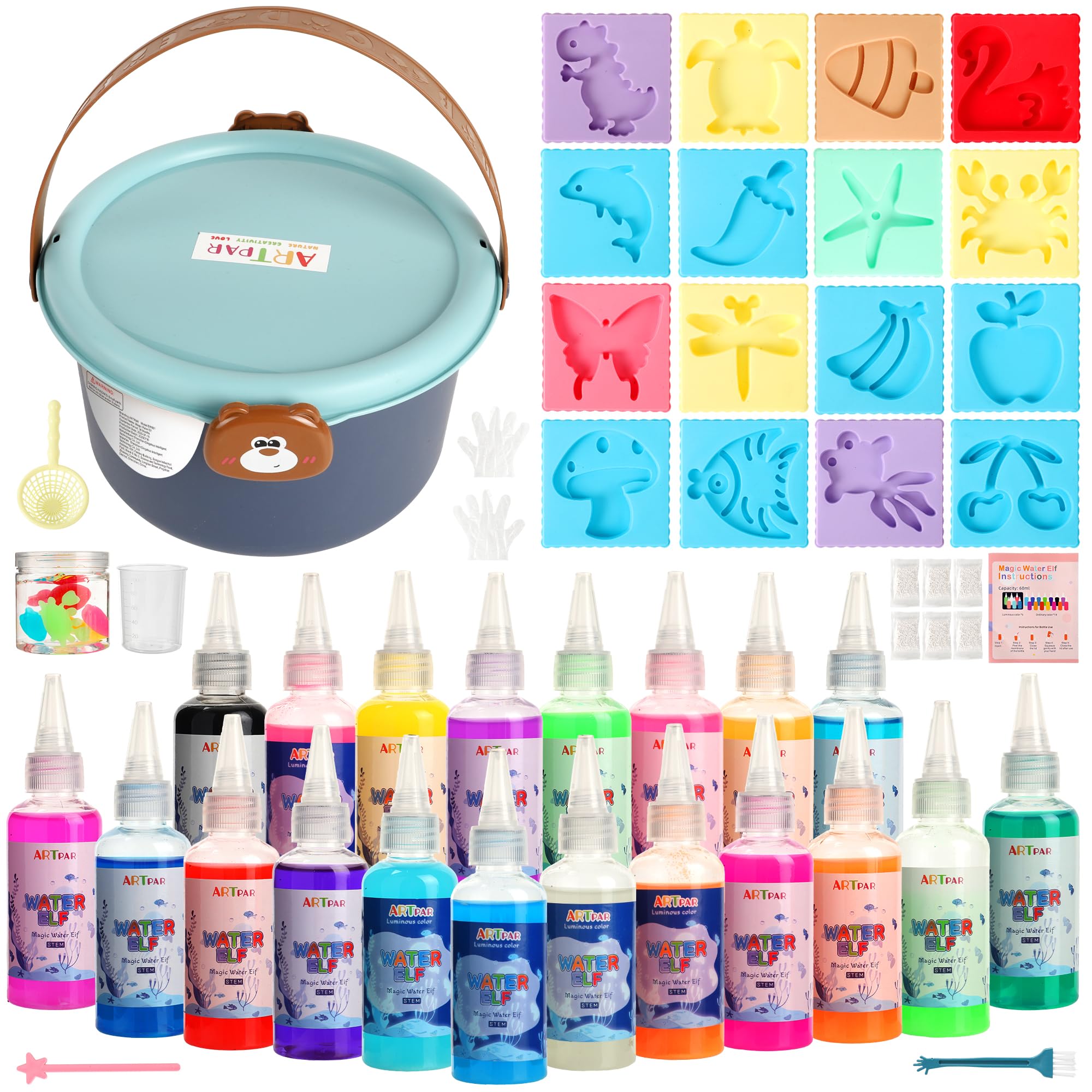 ARTPAR Magic Water Elf color gels and molds for engaging sensory play.