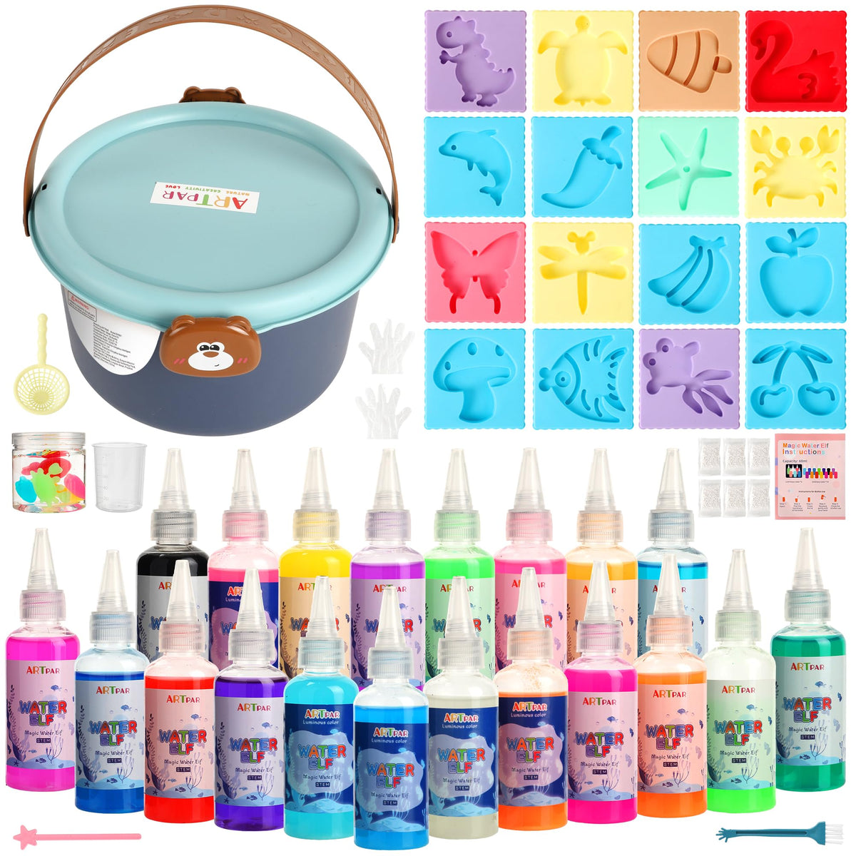 ARTPAR Magic Water Elf color gels and molds for engaging sensory play.