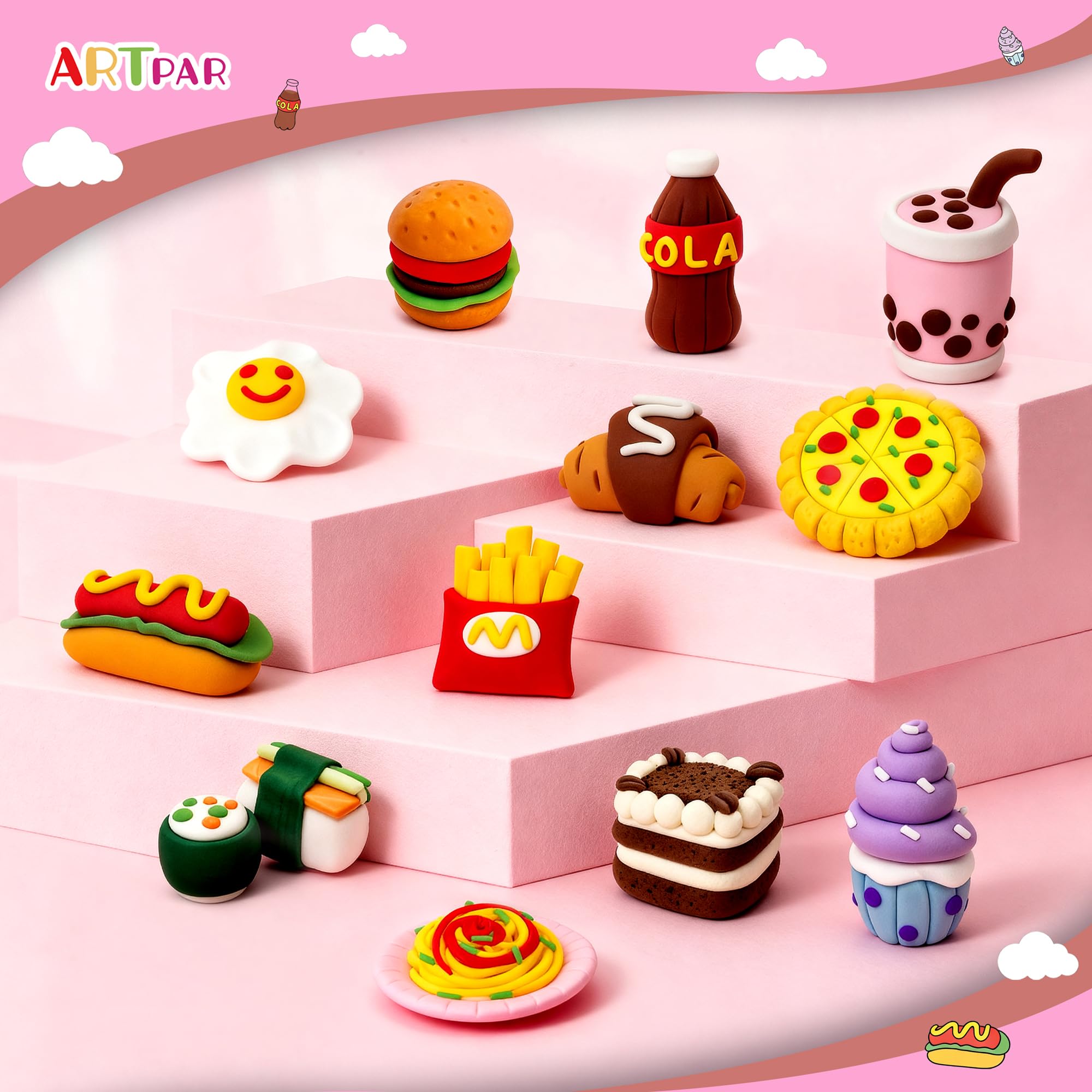 ARTPAR mini food designs clay set helps kids craft pizzas and treats