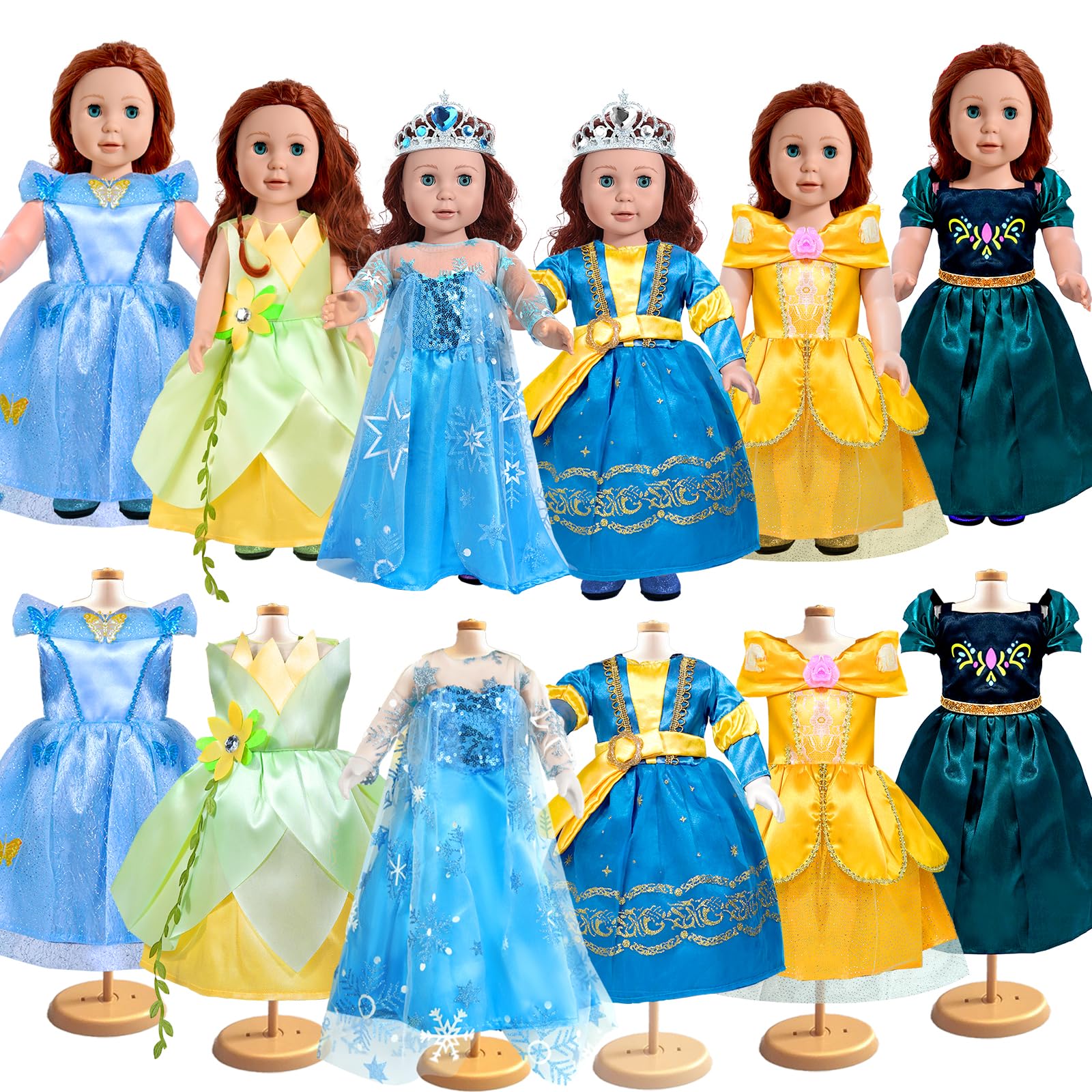 ARTST 18 inch doll dress set with six princess outfits for imaginative play.