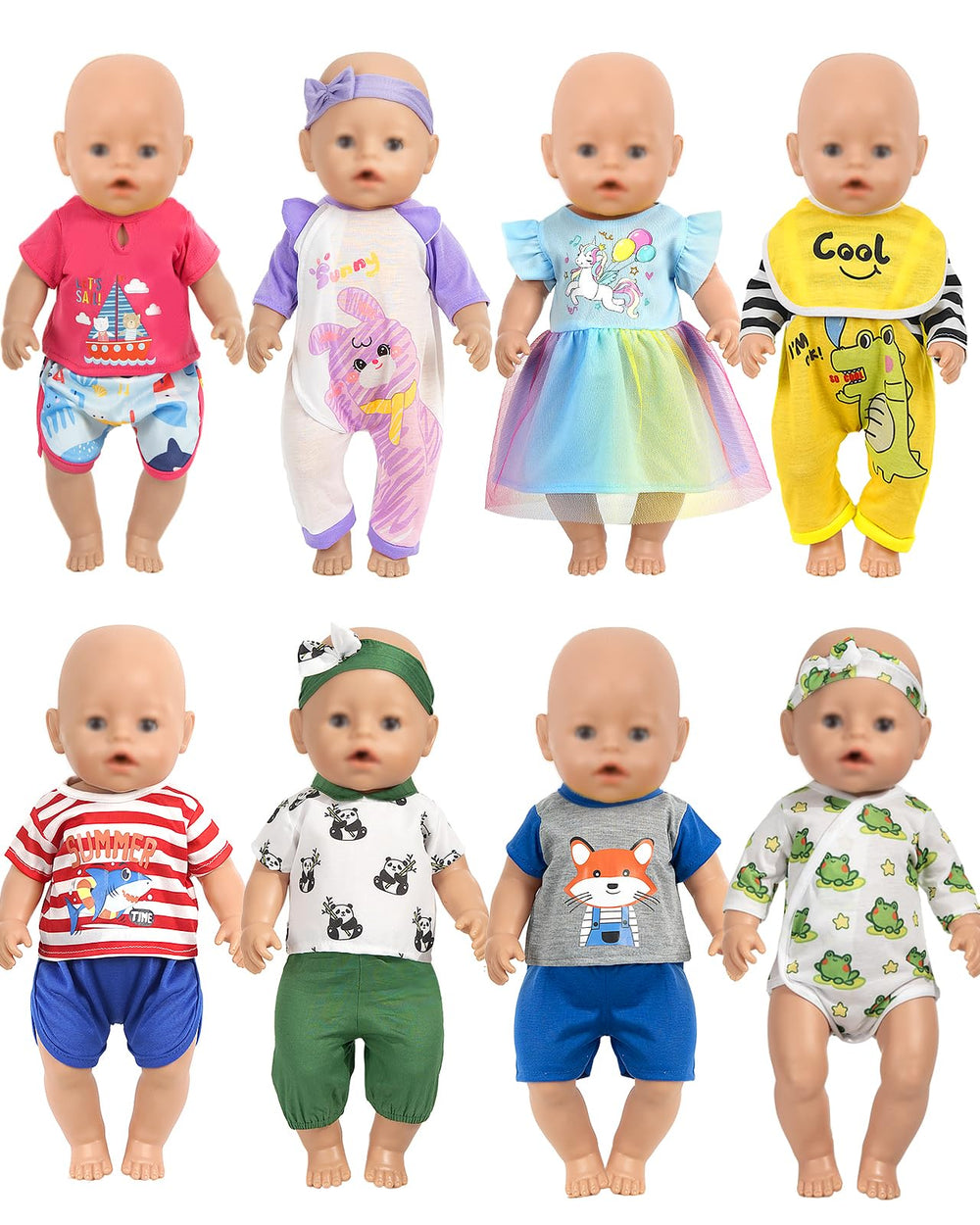 ARTST Baby Doll Clothes 8-Set 14-16 inch: easy-to-change outfits for imaginative play.