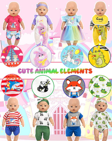 ARTST bear-pattern doll pajamas easy Velcro closures.