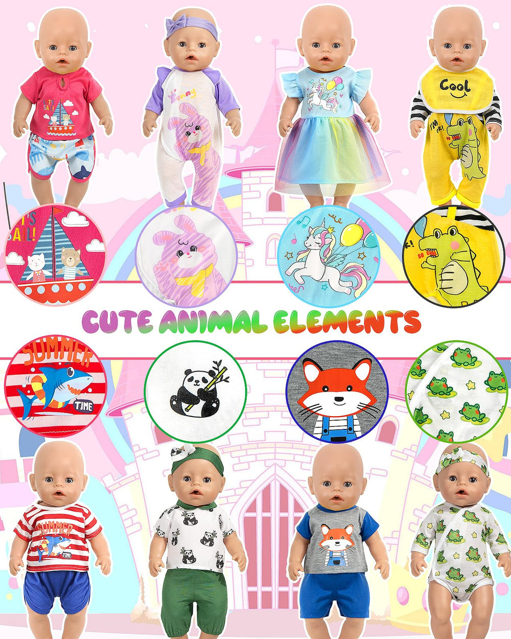 ARTST bear-pattern doll pajamas easy Velcro closures.
