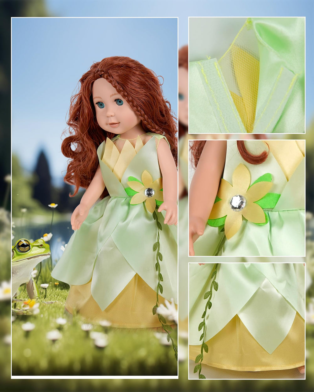 Fine handmade stitching detail on princess outfits for durability.