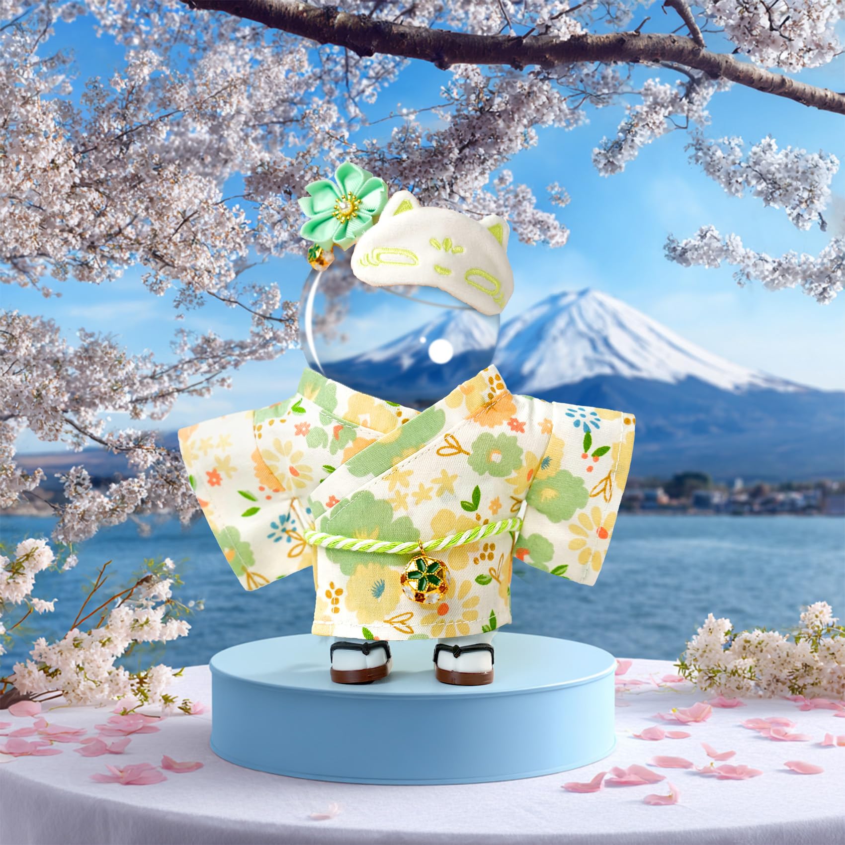 ARTST green floral kimono enhances 17cm doll styling variety.