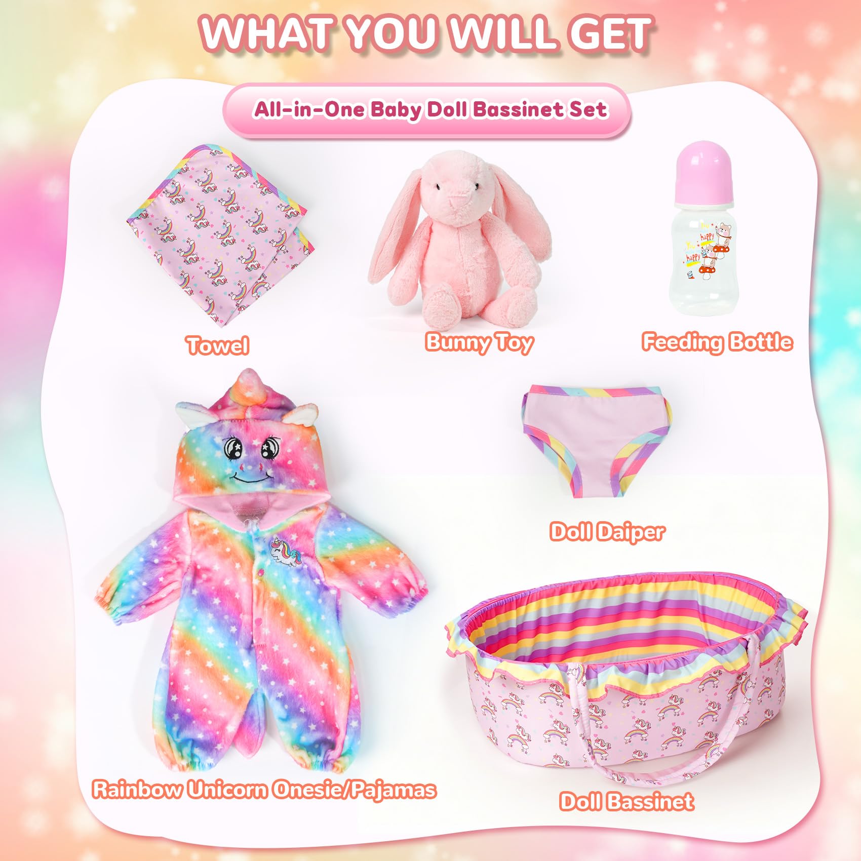 ARTST Rainbow unicorn doll onesie enhances creative dress-up moments.