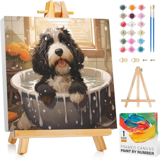 Arttoplus dog paint by numbers kit with frame shown for kids