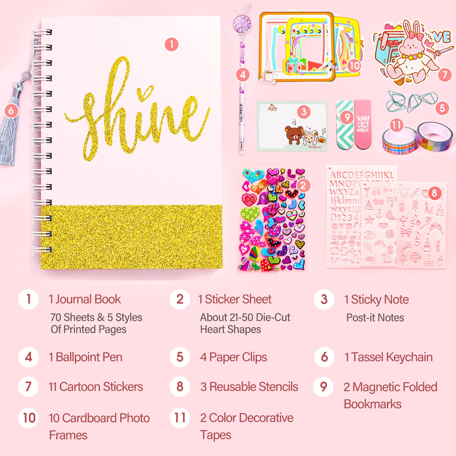 Arulis DIY Journal Kit sticker sheet: 21–50 die-cut hearts for expressive pages.