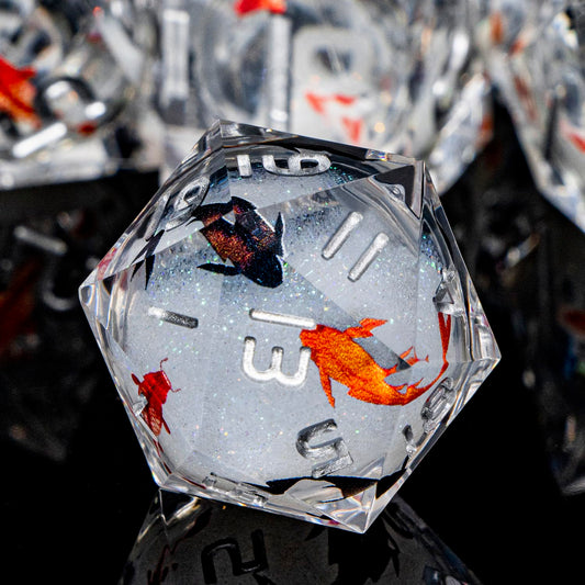 ARUOHHA DND dice liquid core koi fish close-up for vivid gaming.