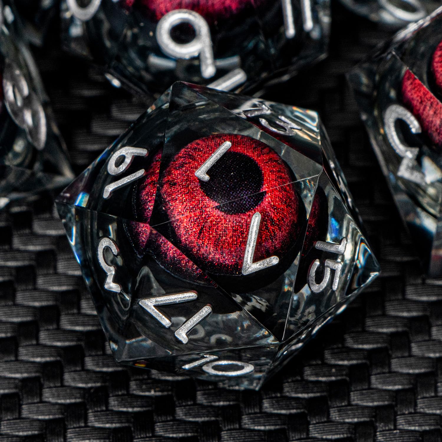 ARUOHHA Dragon Eye resin dice with liquid core for dramatic RPG rolls.