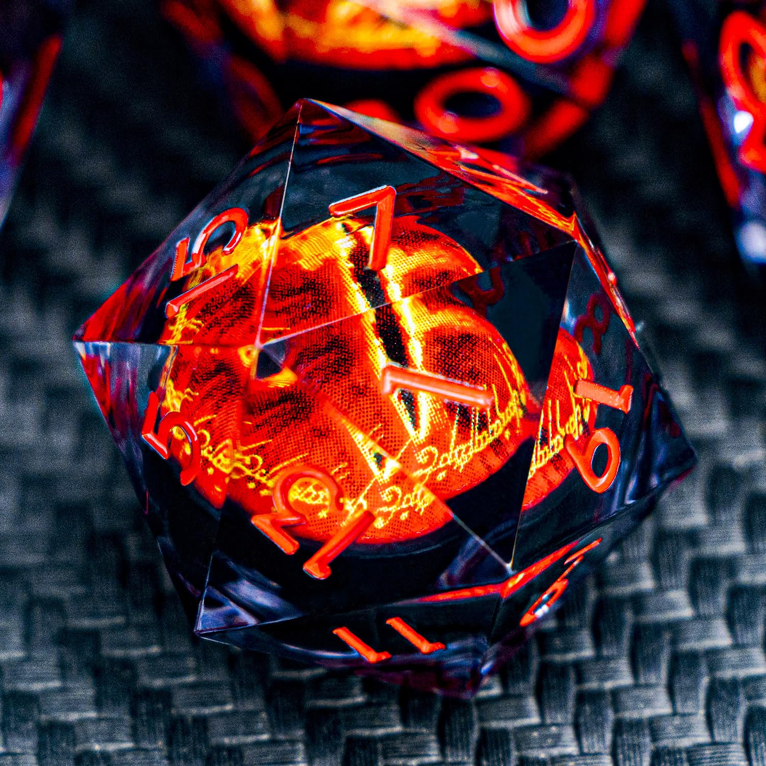 ARUOHHA Gazes Eye resin dice close-up with piercing eye core for dramatic gameplay